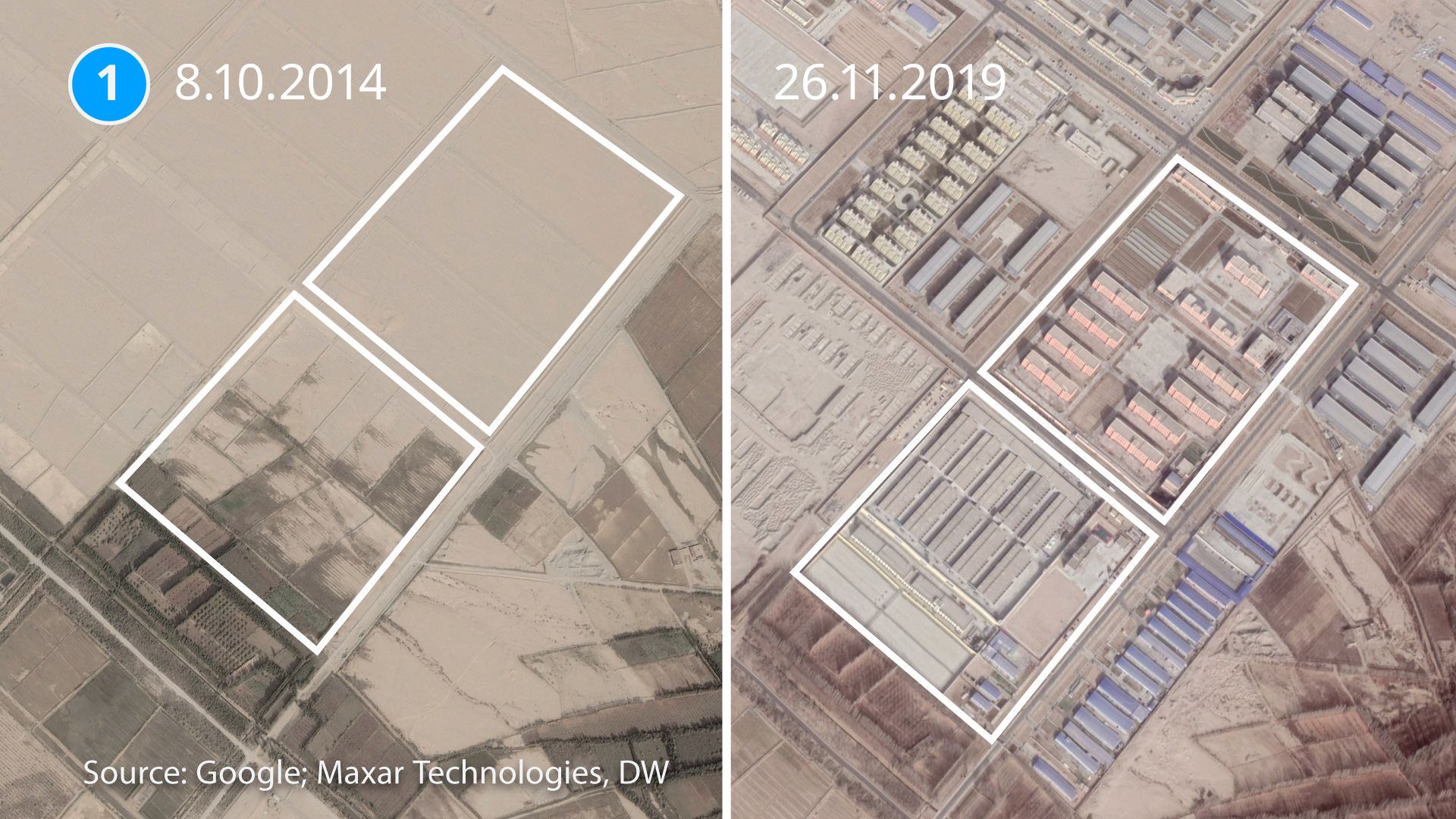 DW Investigativ Projekt: Uiguren Umerziehungslager in China; Quelle: Google/Maxar Technologies/DW