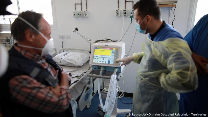 A medic checks equipment during a tour by the World Health Organization (photo: Reuters/WHO in the Occupied Palestinian Territories)