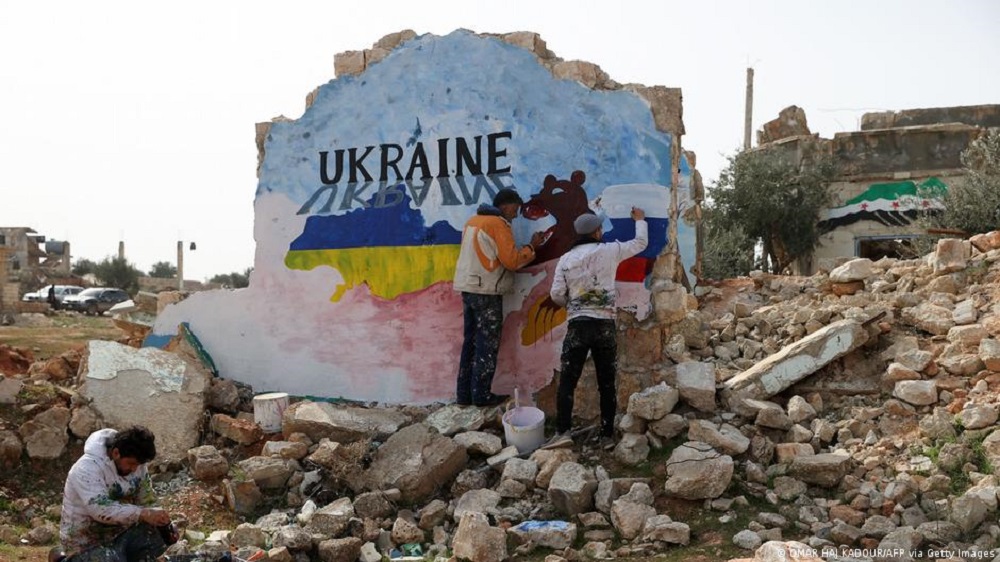 Solidarity with Ukraine in Idlib by Syrian artists Aziz Asmar and Anis Hamdoun.