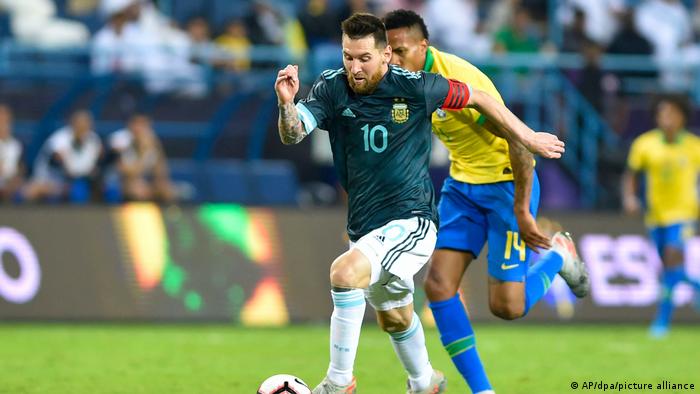 Match scene from friendly between Brazil and Argentina in Riyadh