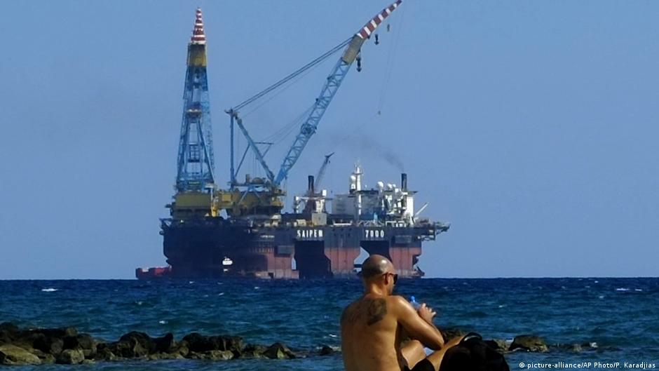 Natural gas drilling platform off the island of Cyprus.