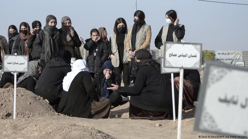 The remains of 104 Yazidi men from Kojo village were exhumed and re-buried in 2021 (photo: Getty Images)