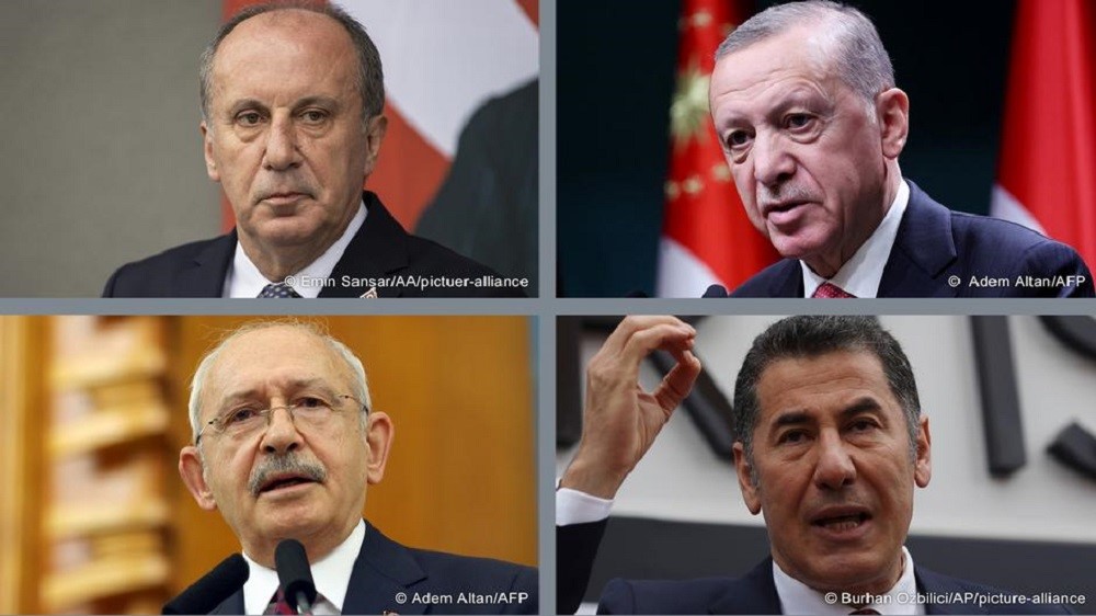 صورة مُجَمَّعة لمرشحي الرئاسة التركية. Ein Kombibild von den türkischen Präsidentschaftskandidaten: Muharrem Ince, Recep Tayyip Erdogan, Kemal Kilicdaroglu, Sinan Ogan; Foto: Emin Sansar/AA/picture-alliance; Adem Altan/AFP; Burhan Ozbilici/AP/picture-alliance