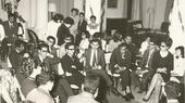 Saudi students in Cairo: women's rights activist Aisha al-Mana sits on the right of the picture, wearing sunglasses