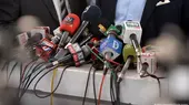 A bunch of media microphones during a press conference in Islamabad