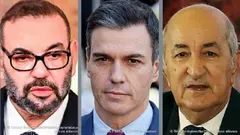 King Mohammed VI of Morocco, Spanish Prime Minister Pedro Sanchez and President Abdelmadjid Tebboune of Tunisia.